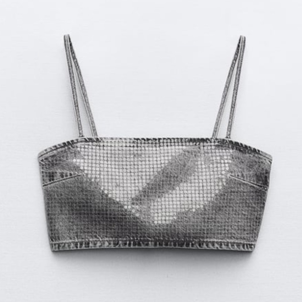 ZARA sequin denim crop top
